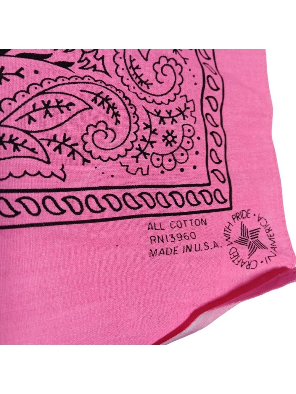 Paisley Western Bandana Handkerchief Vtg Neon Pink 100% Cotton Made USA 21x21"